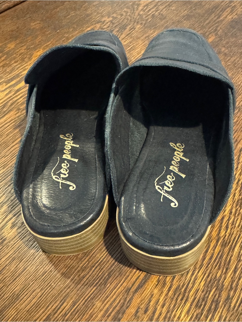 Free People Black Slide Mules with Stacked Heel